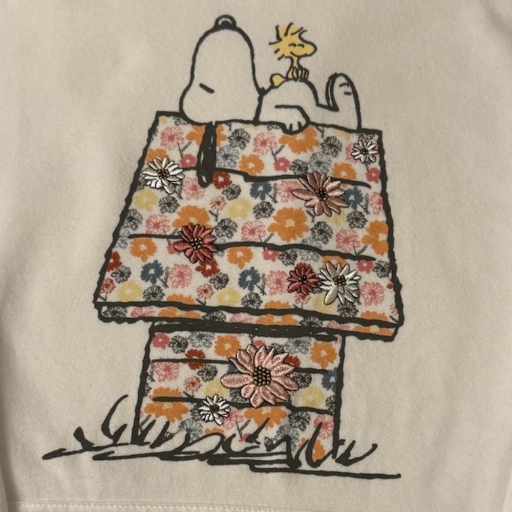 Snoopy & Woodstock Floral and White Hoodie Sweatshirt - Picture 2 of 7